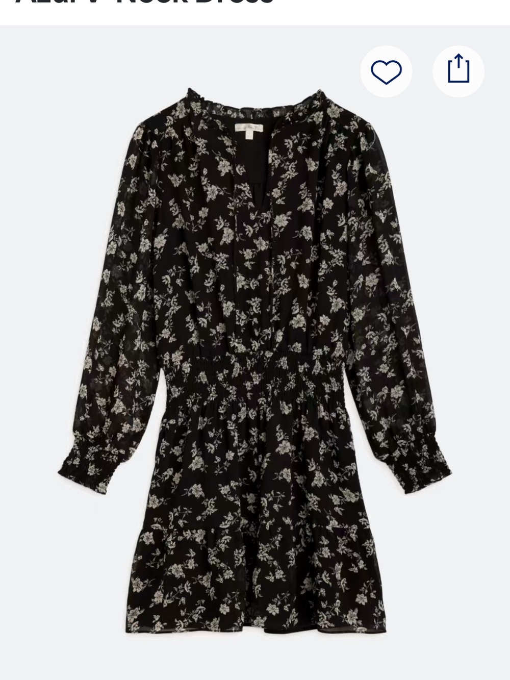 nine britton Azul Black Floral Long Sleeve V-Neck Dress White Print. Size XL